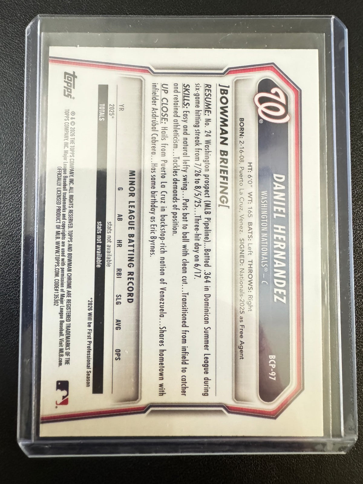 2026 Bowman Daniel Hernandez 1st Chrome Prospect Fuchsia Wave /199 #BCP-97