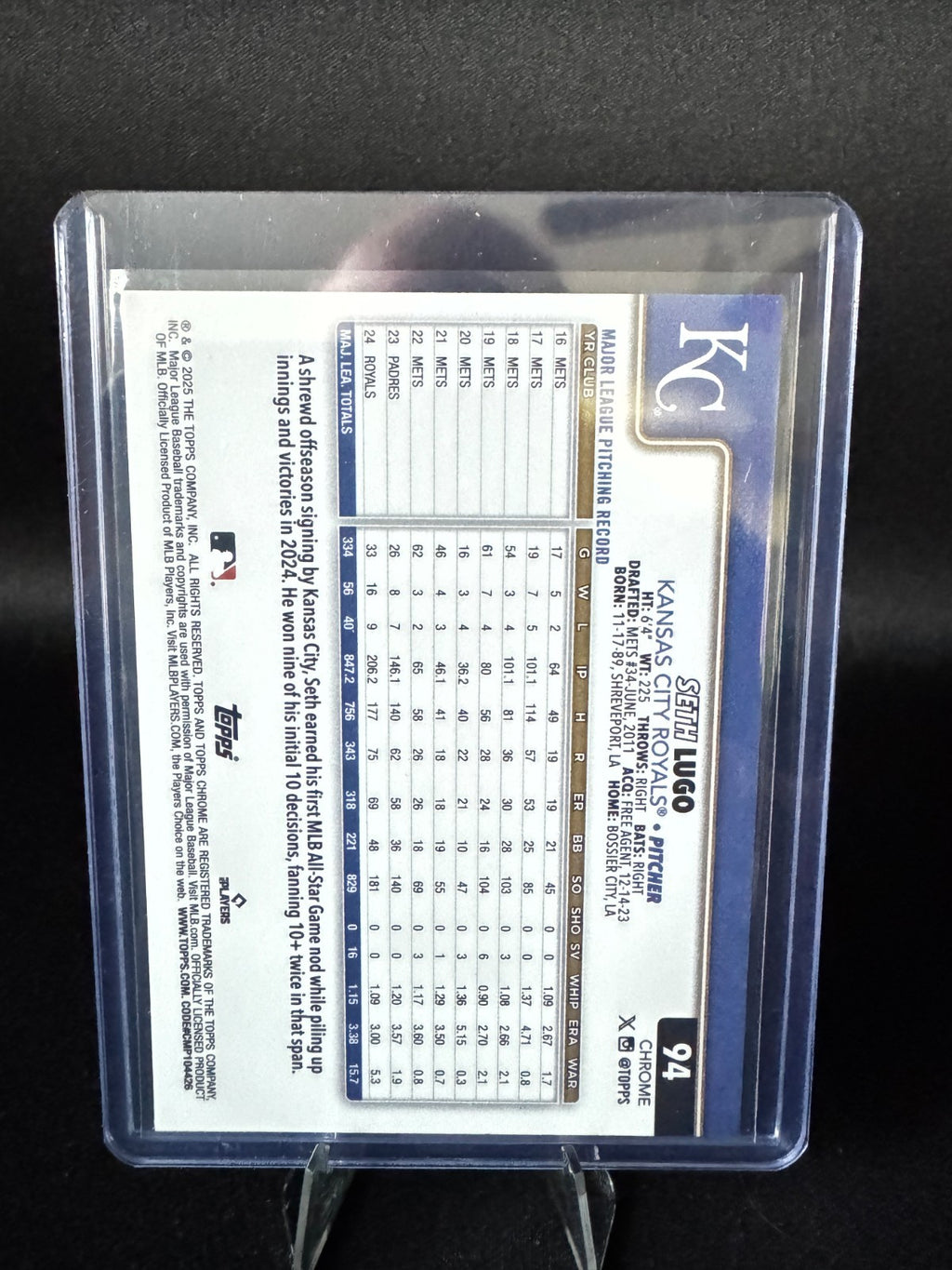 2025 Topps Chrome No. 94 Seth Lugo Purple Logofractor SP /250 - Royals