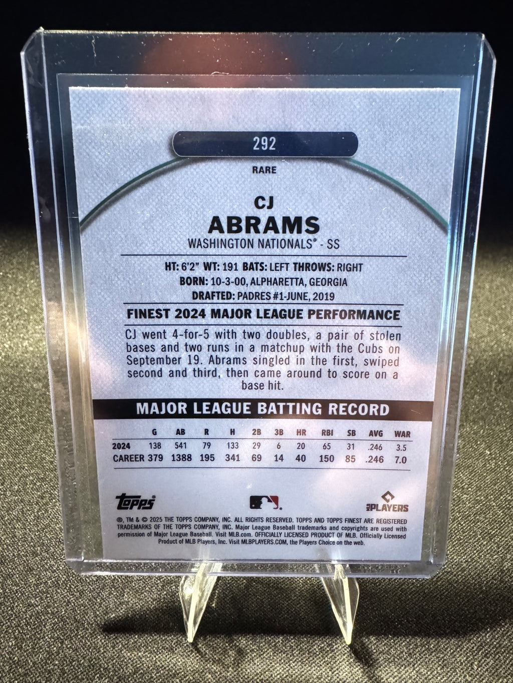 2025 Topps Finest CJ Abrams Rare Checkerboard Refractor -Nationals