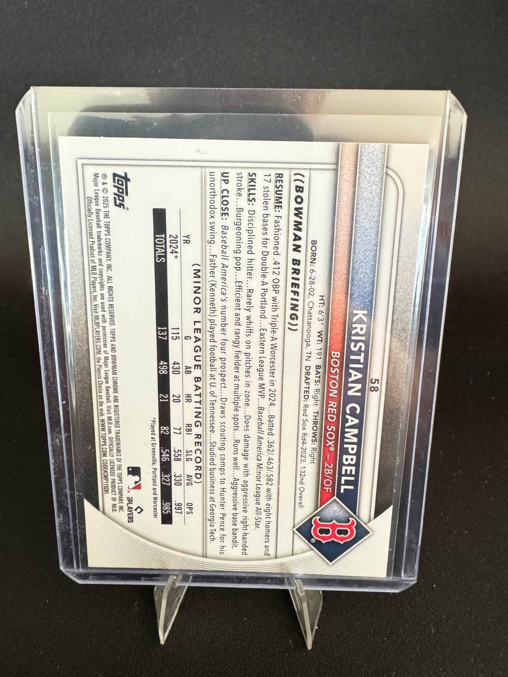 2025 Bowman Kristian Campbell #58 SP Rookie Red RC Chrome Variation Red Sox