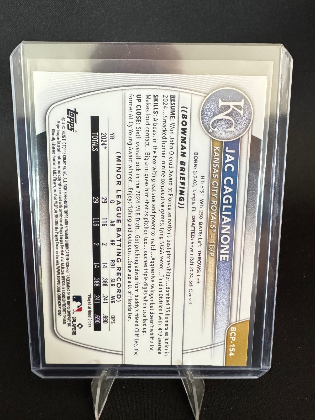 Jac Caglianone 2025 Bowman Chrome Prospects Mini-Diamond Refractor #BCP-154
