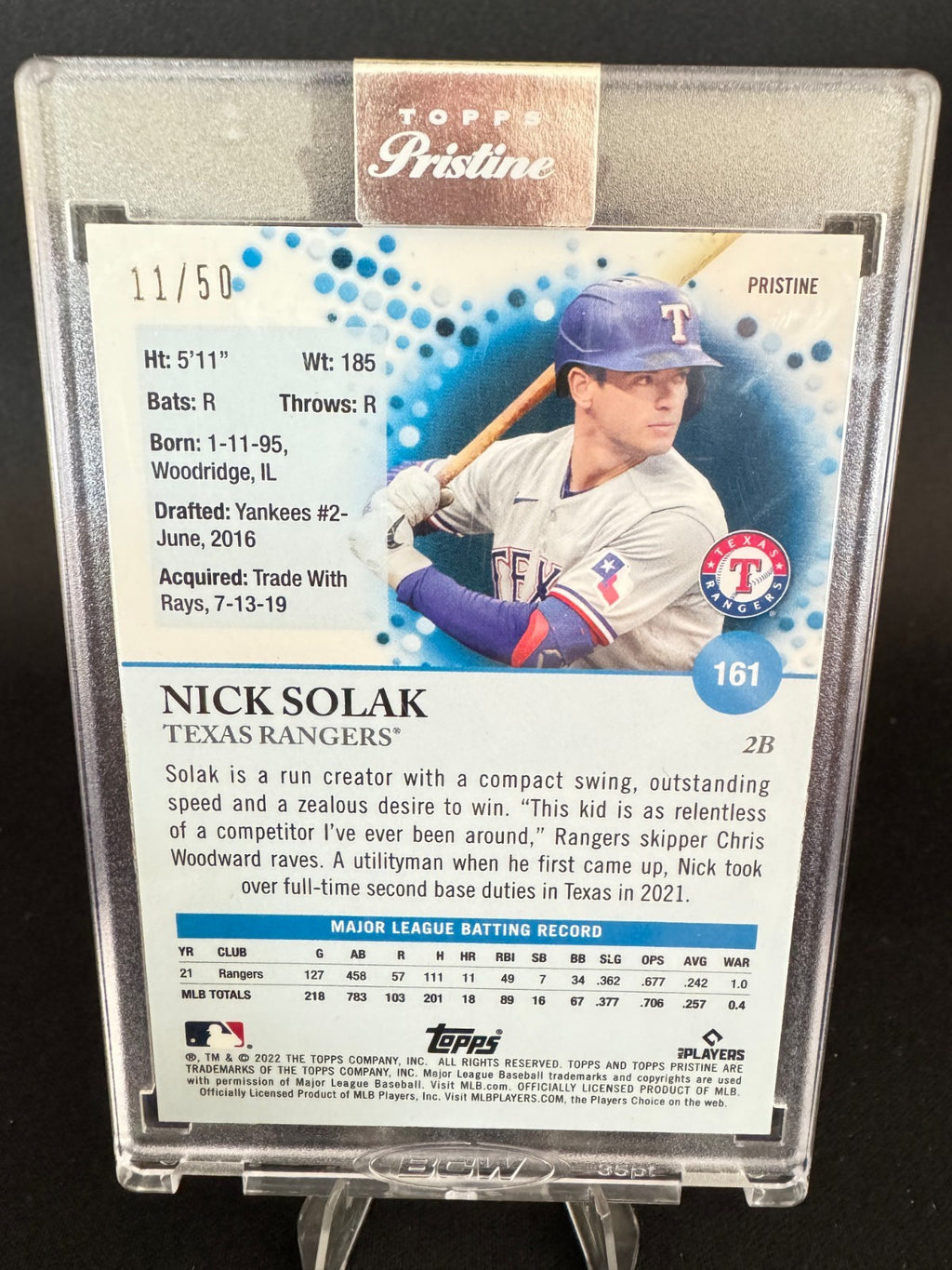 2022 Topps Pristine Pristine Gold Refractor #/50 Nick Solak #161 Texas Rangers
