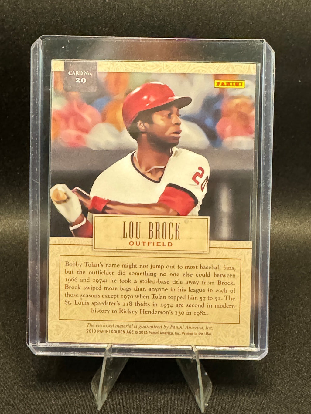 Lou Brock #20 Authentic Panini 2013 Golden Age Museum Memorabilia Relic Card