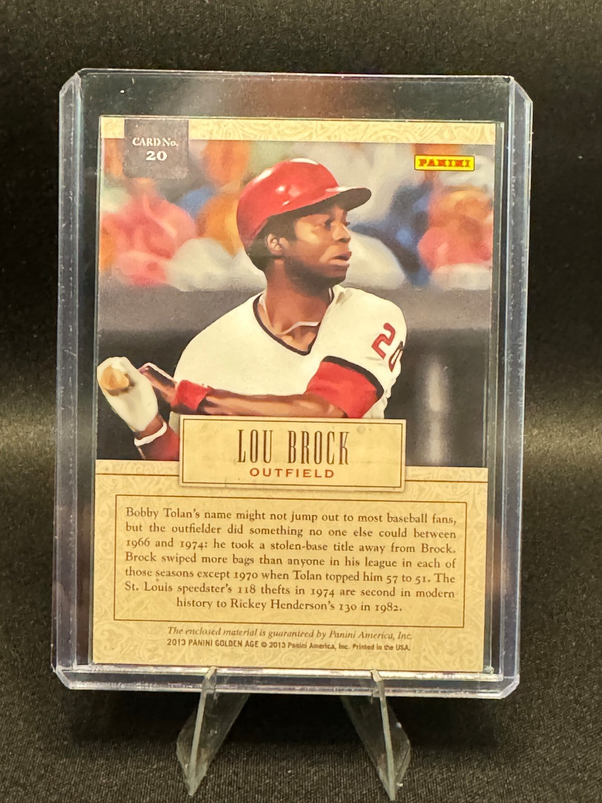 Lou Brock #20 Authentic Panini 2013 Golden Age Museum Memorabilia Relic Card