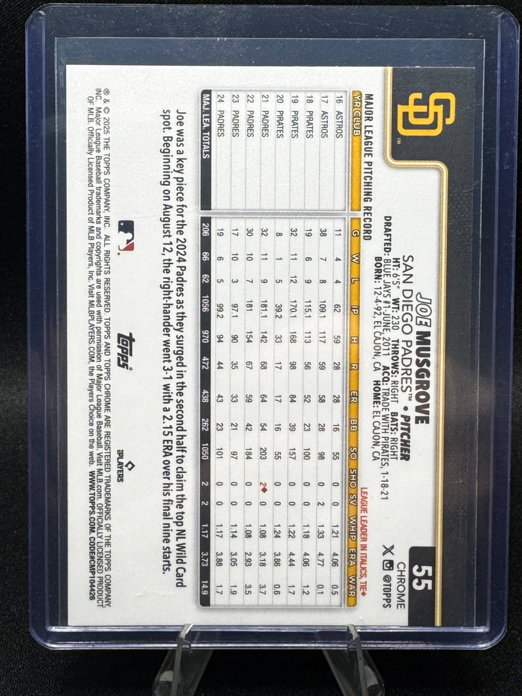 2025 Topps Chrome Logofractor #55 Joe Musgrove Blue Refractor /150 SD Padres