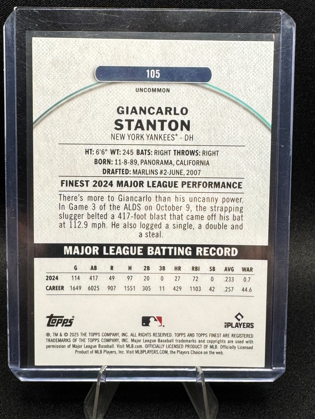 2025 Topps Finest Giancarlo Stanton Black Refractor /15 #105