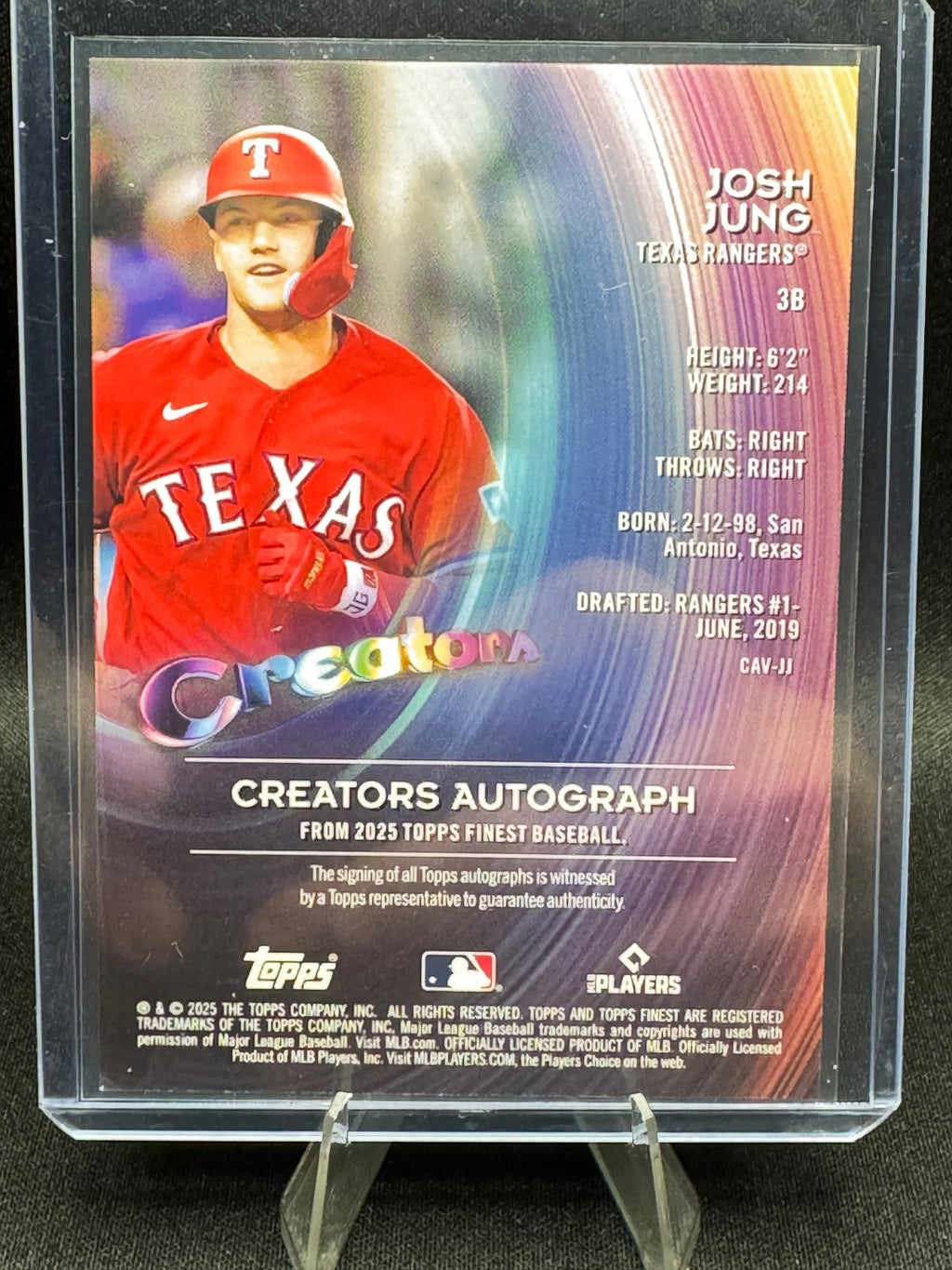 2025 Topps Finest Josh Jung Creators Orange Refractor Auto /25 Rangers CAV-JJ