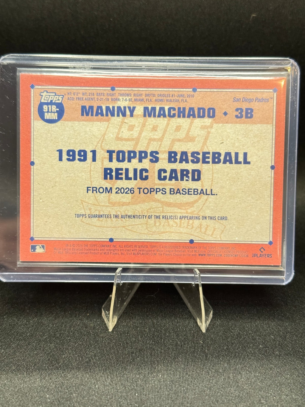2026 Topps Series 1 - 1991 Topps Baseball Relics Manny Machado #91R-MM
