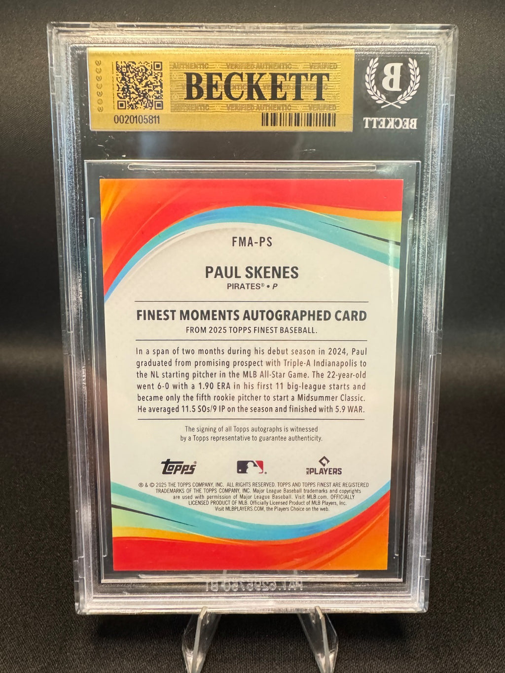 2025 Topps Finest Paul Skenes Moments Green Refractor Auto /75 BGS 9.5