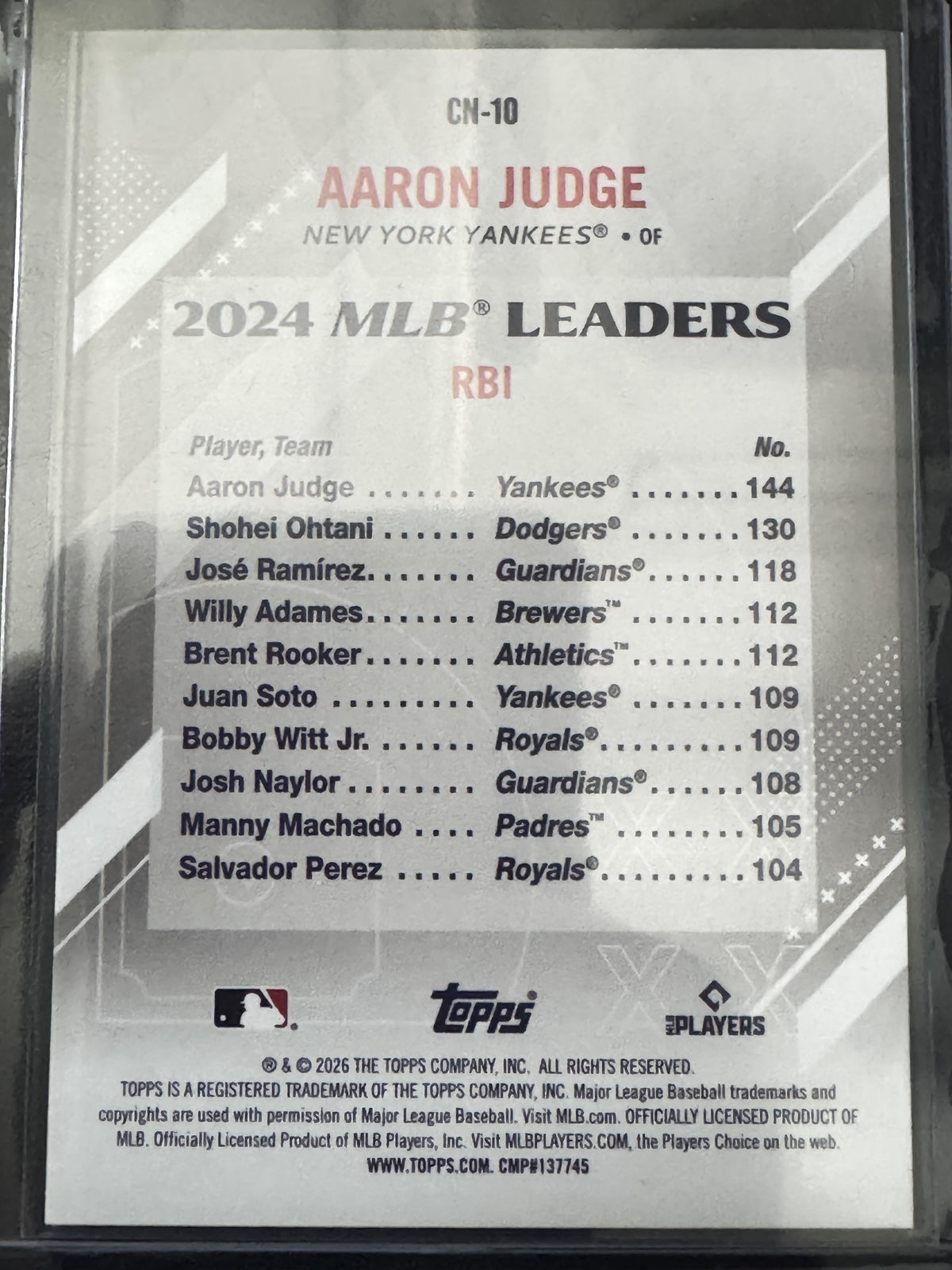 2026 Topps Series 2 #CN-10 Aaron Judge Crooked Numbers Insert