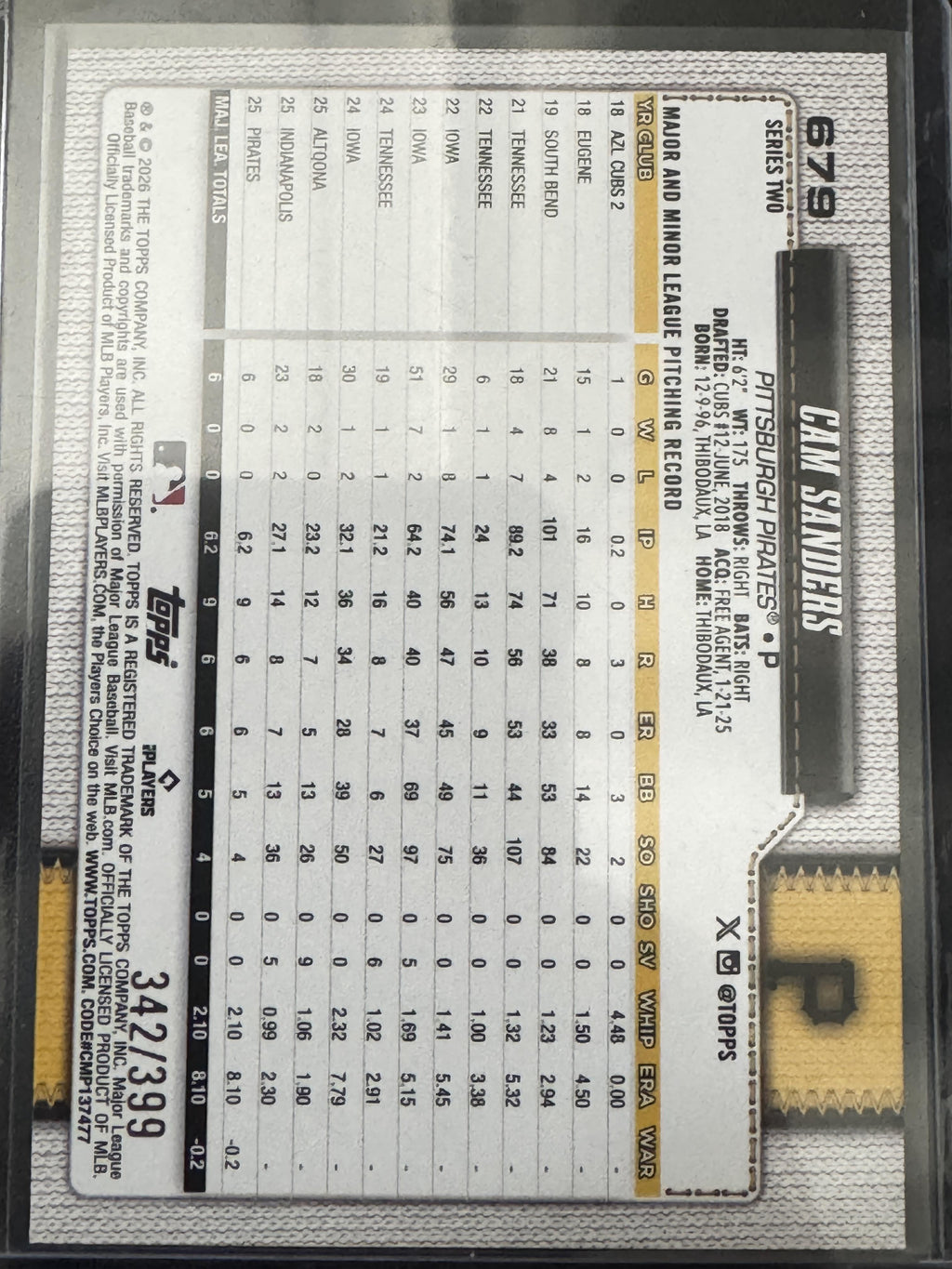 2026 Topps #679 Cam Sanders Yellow Holo Foil #/399