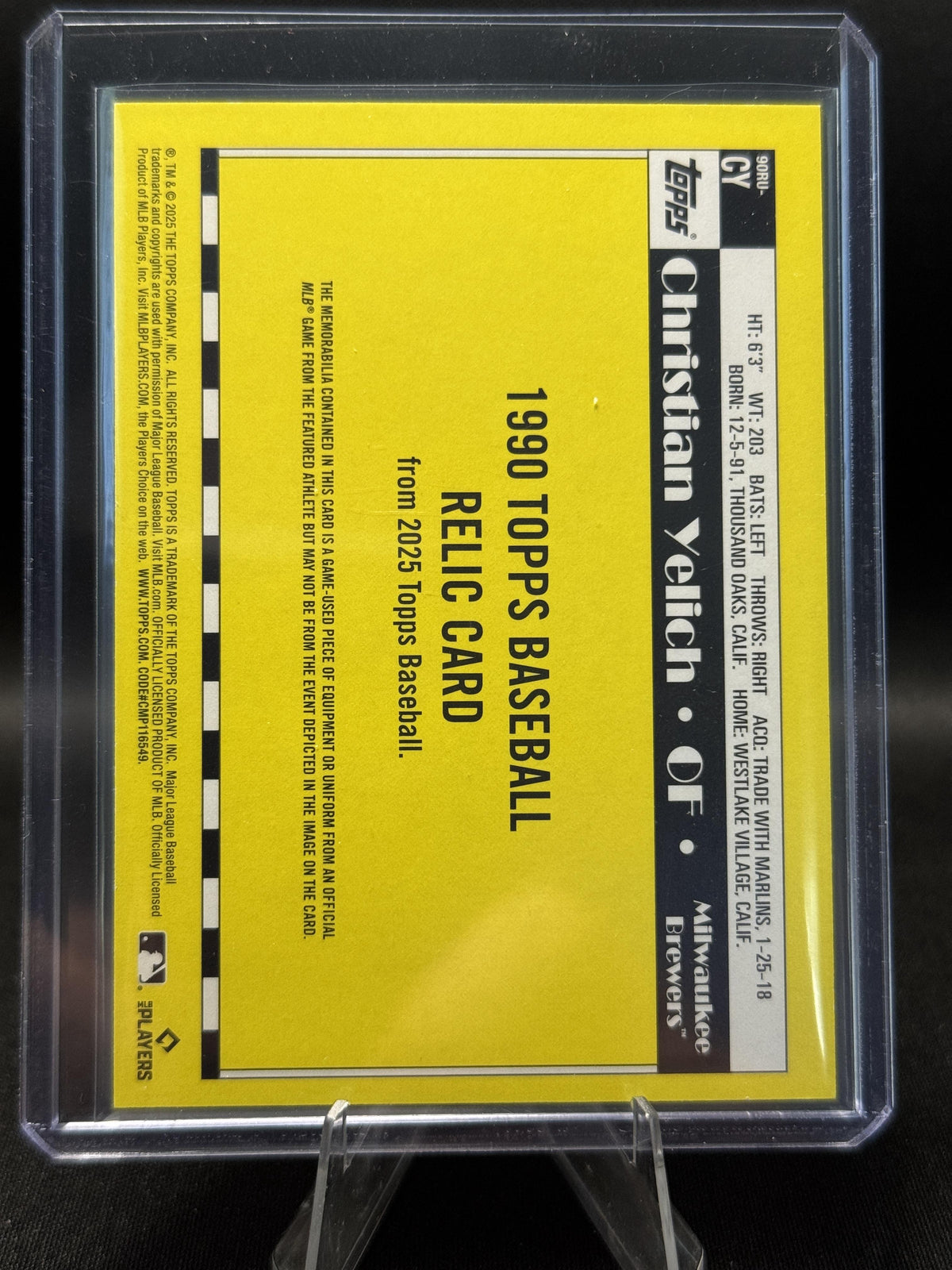 2025 Topps Update #90RU-CY Christian Yelich 1990 Topps 35th Anniversary Relics