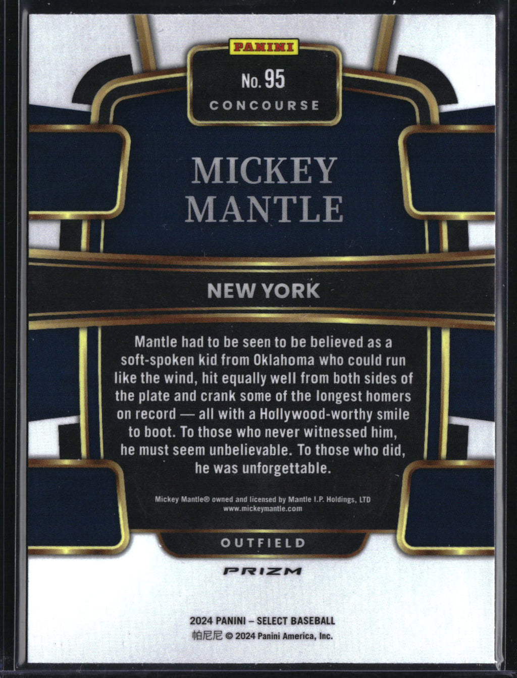 2024 Panini Select #95 Mickey Mantle Tri-Color Prizm