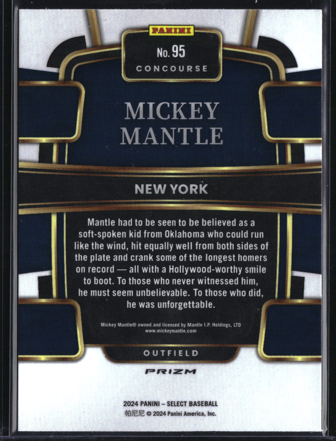 2024 Panini Select #95 Mickey Mantle Tri-Color Prizm