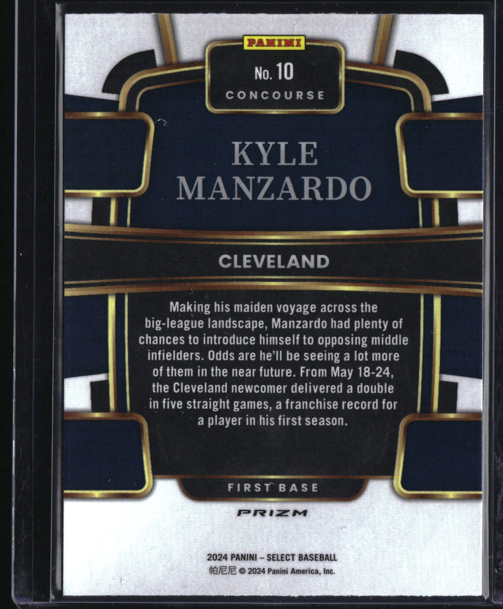 2024 Panini Select #10 Kyle Manzardo Tri-Color Prizm