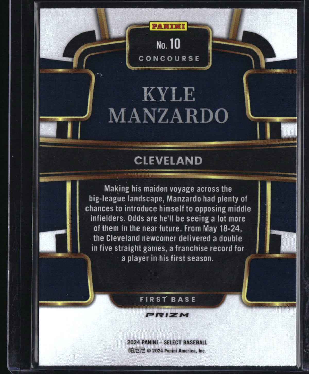 2024 Panini Select #10 Kyle Manzardo Tri-Color Prizm
