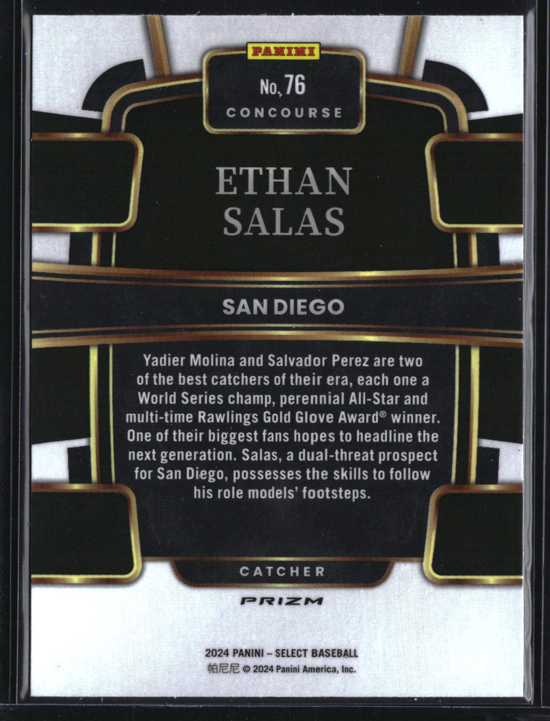 2024 Panini Select #76 Ethan Salas Tri-Color Prizm