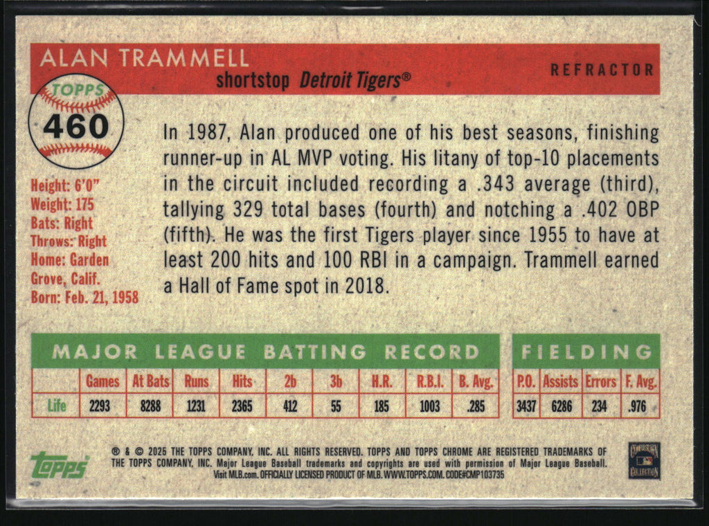 2025 Topps Chrome Platinum #460 Alan Trammell Refractor