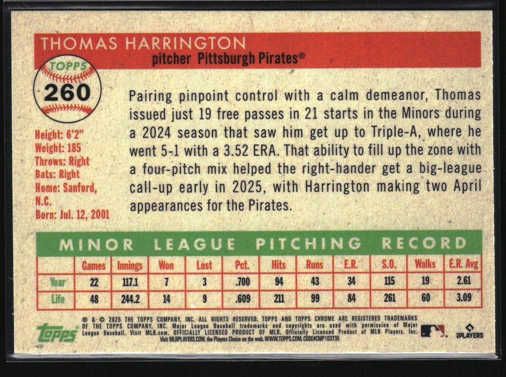 2025 Topps Chrome Platinum #260 Thomas Harrington Prism Refractor