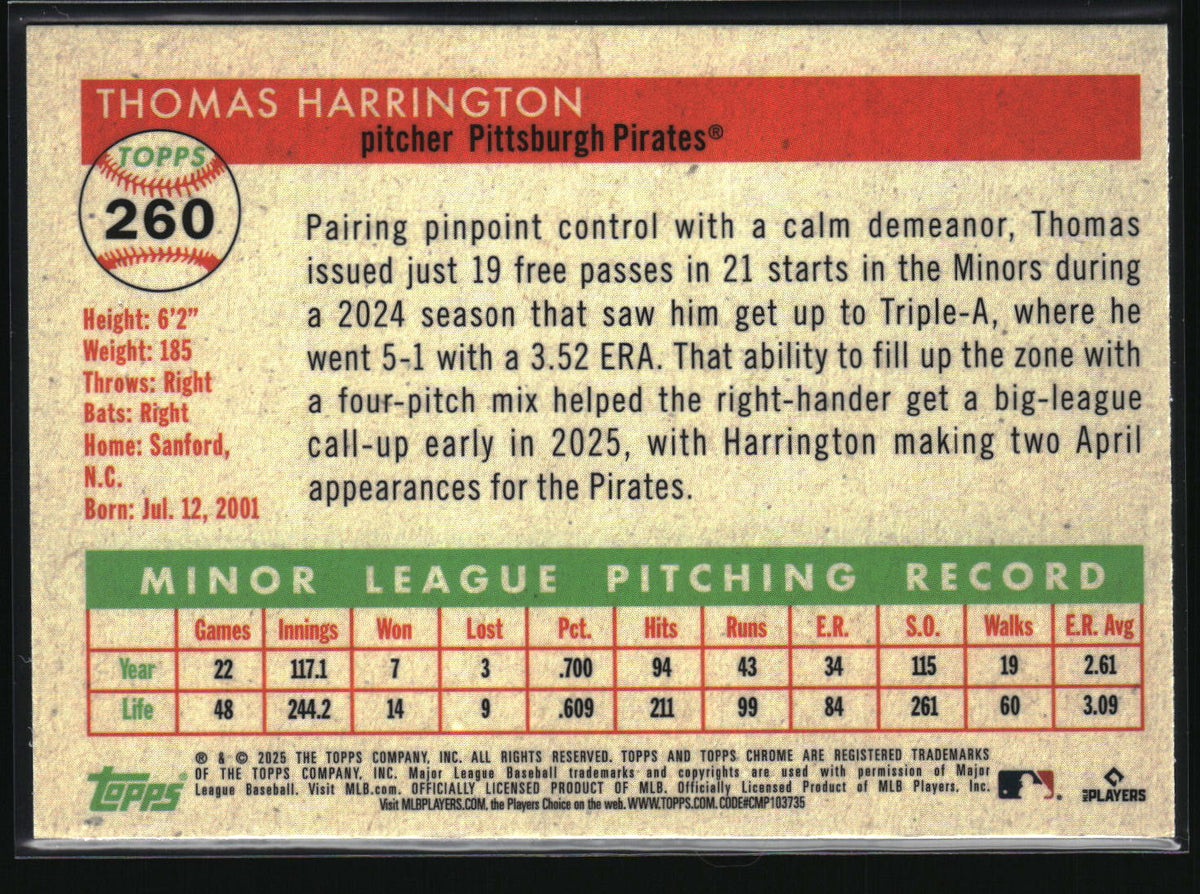 2025 Topps Chrome Platinum #260 Thomas Harrington Prism Refractor