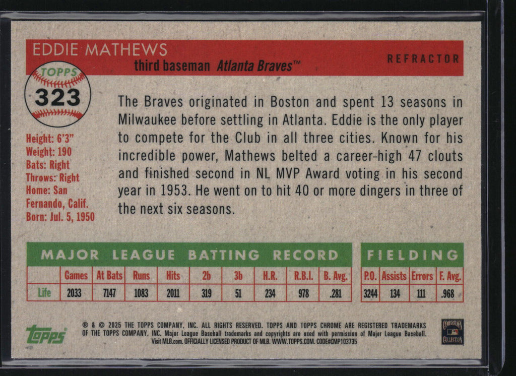 2025 Topps Chrome Platinum #323 Eddie Mathews Refractor
