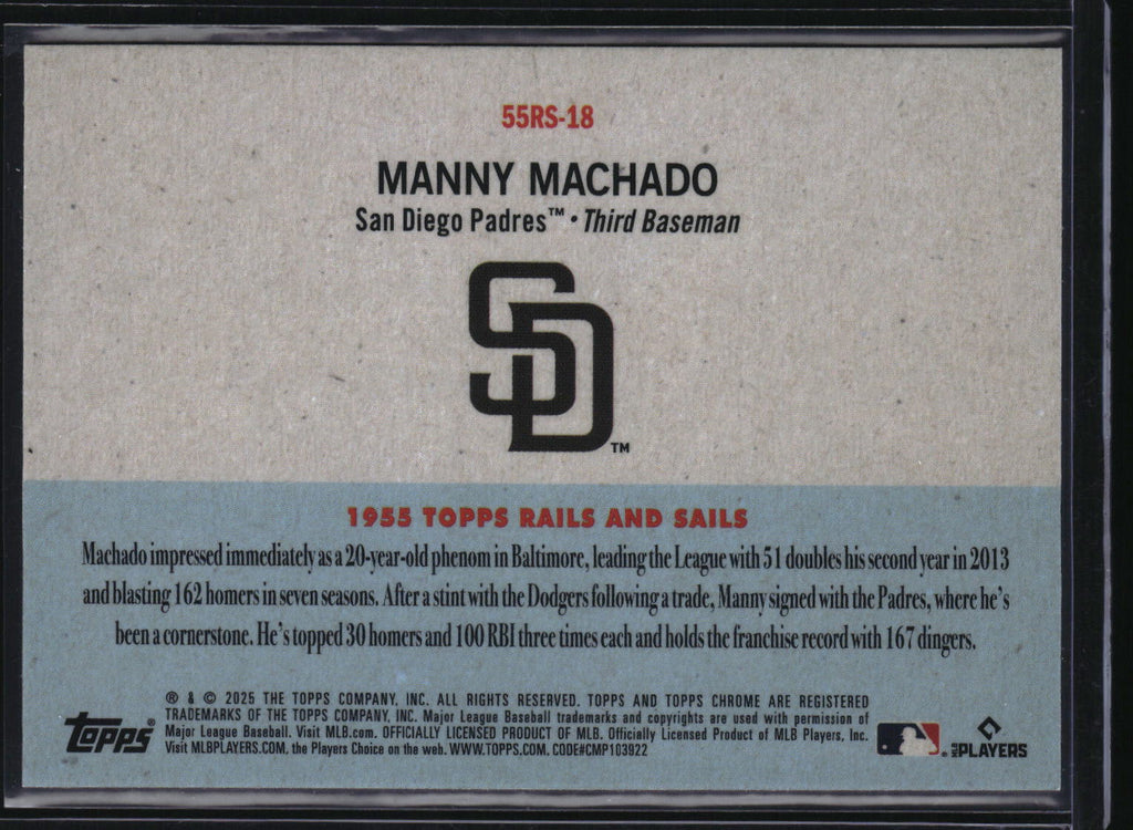 2025 Topps Chrome Platinum #55RS-18 Manny Machado 1955 Topps Rails and Sails