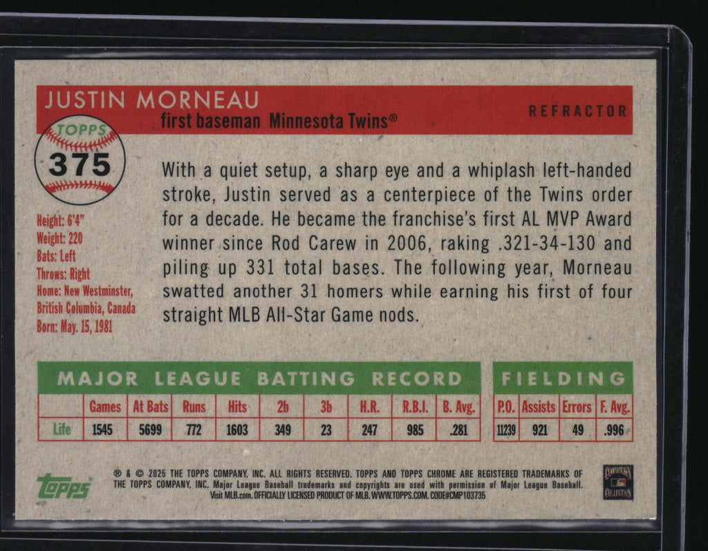 2025 Topps Chrome Platinum #375 Justin Morneau Refractor