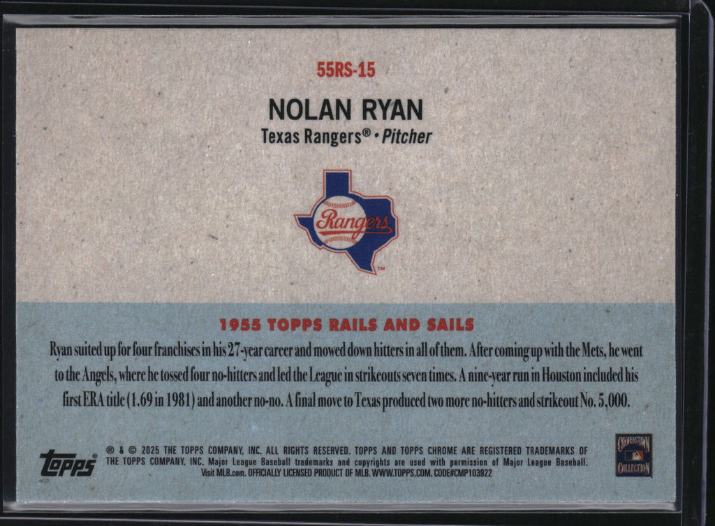 2025 Topps Chrome Platinum #55RS-15 Nolan Ryan 1955 Topps Rails and Sails