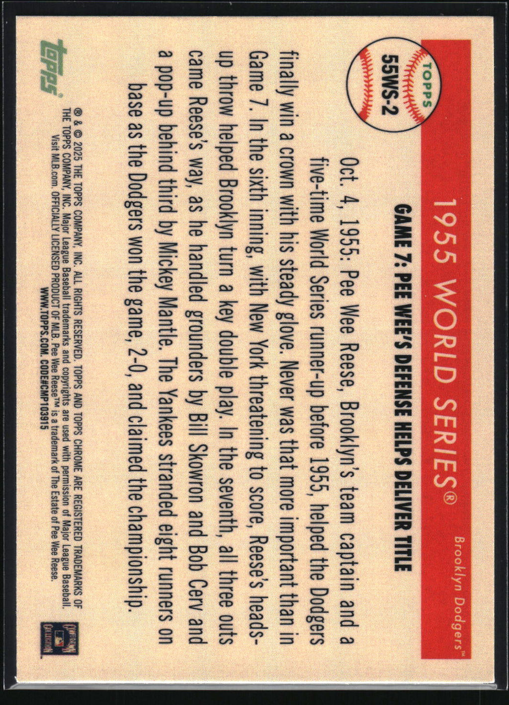 2025 Topps Chrome Platinum #55WS-2 Pee Wee Reese 1955 World Series