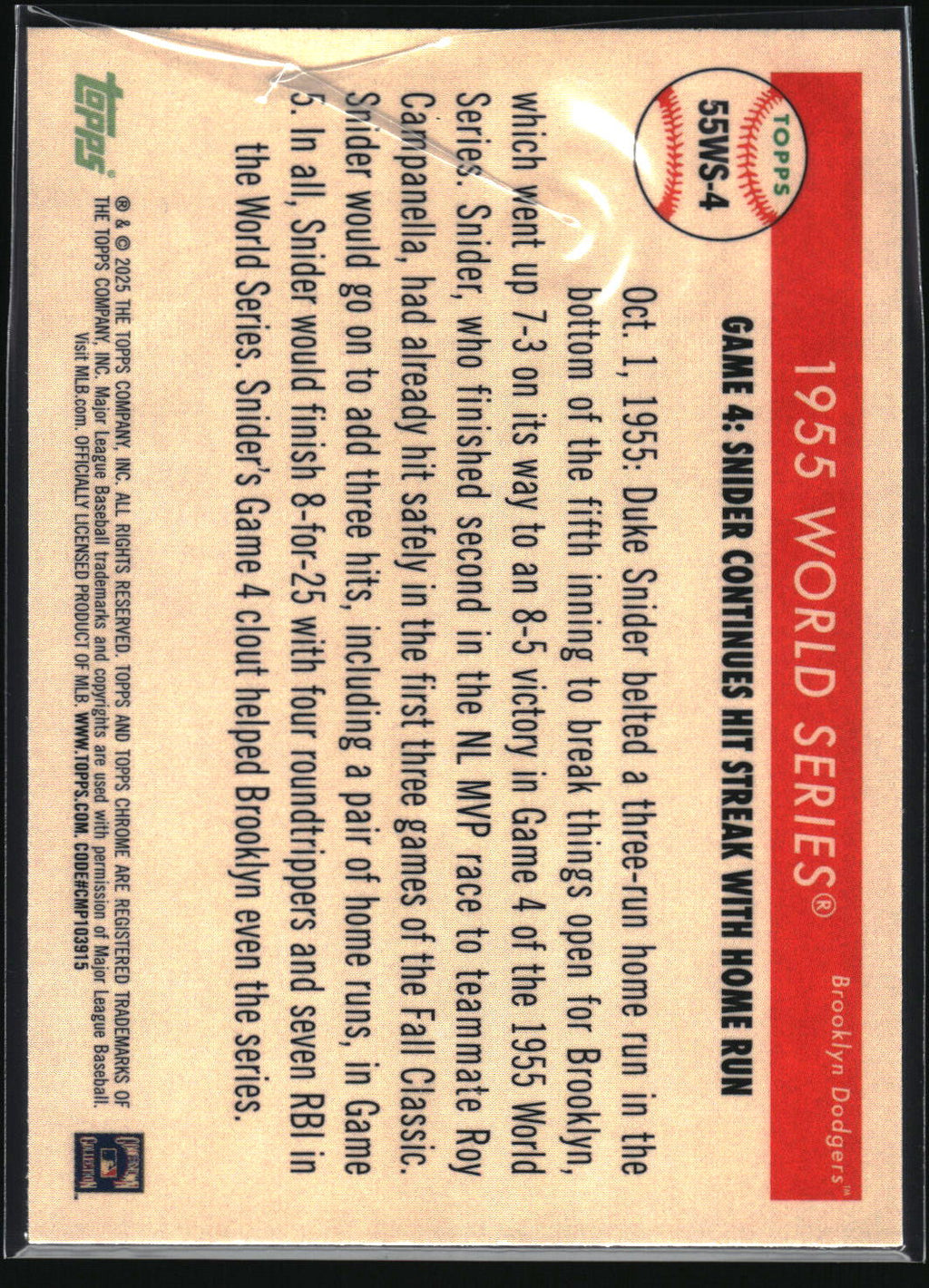 2025 Topps Chrome Platinum #55WS-4 Duke Snider 1955 World Series