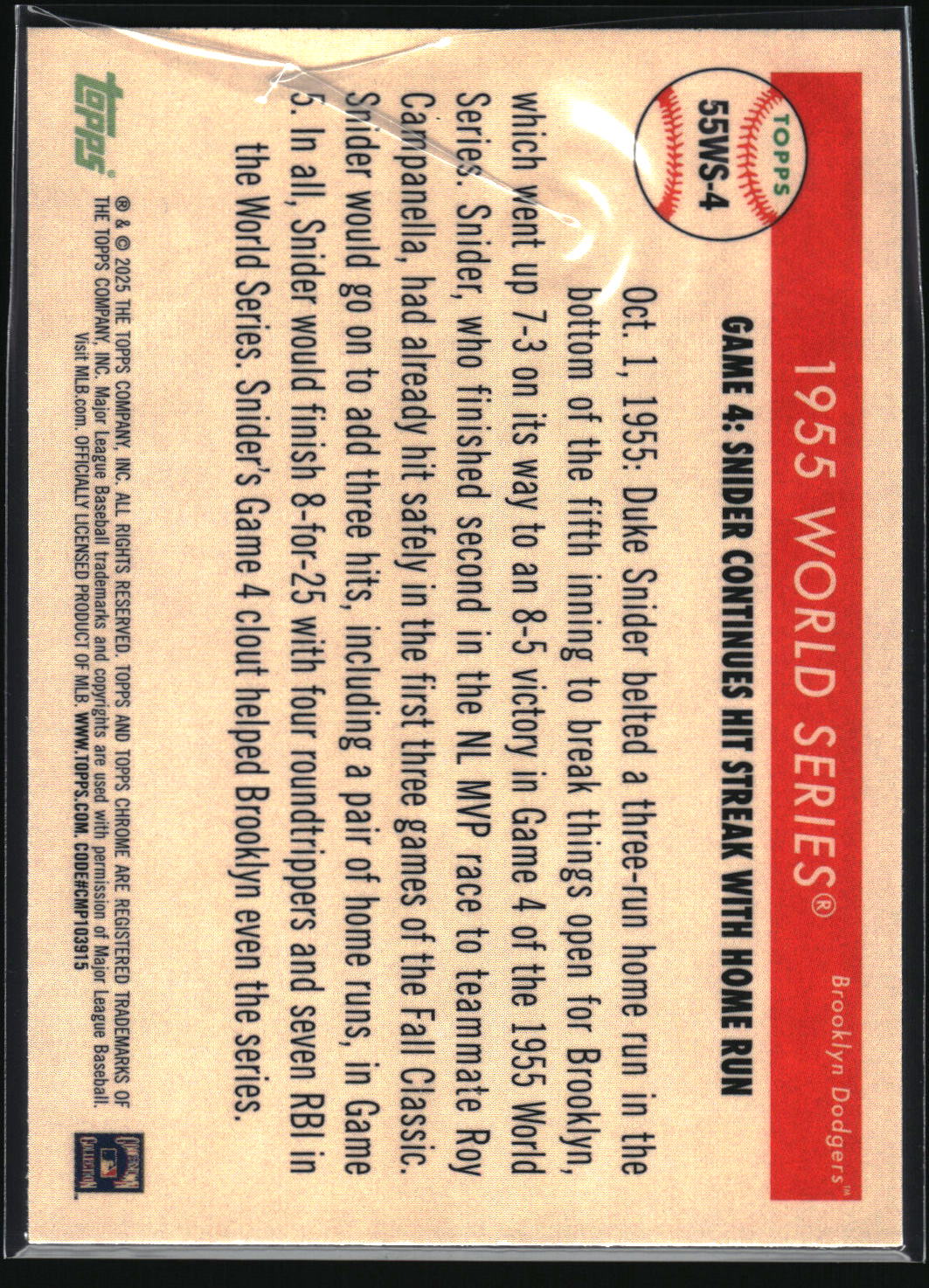 2025 Topps Chrome Platinum #55WS-4 Duke Snider 1955 World Series