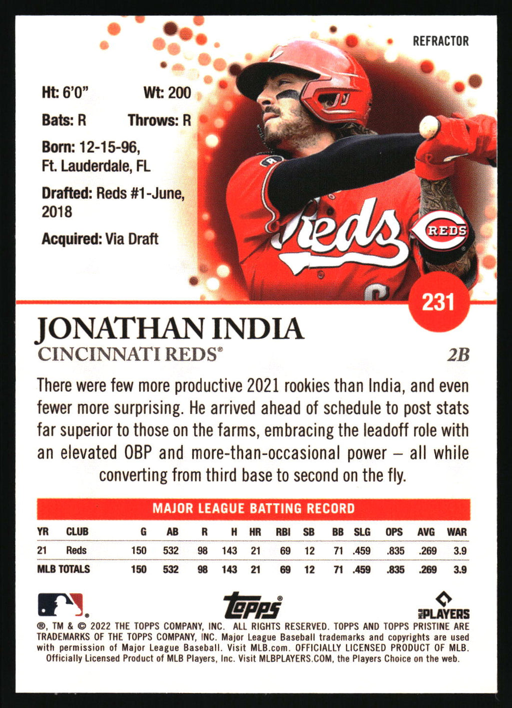 2022 Topps Pristine #231 Jonathan India Refractor