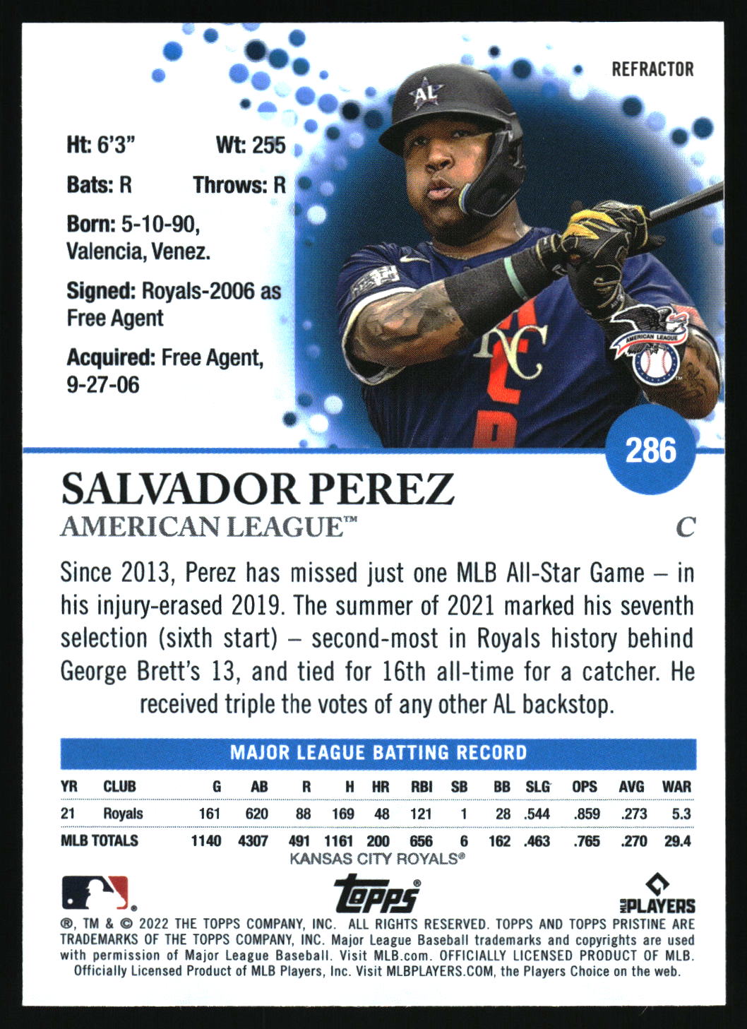 2022 Topps Pristine #286 Salvador Perez Refractor