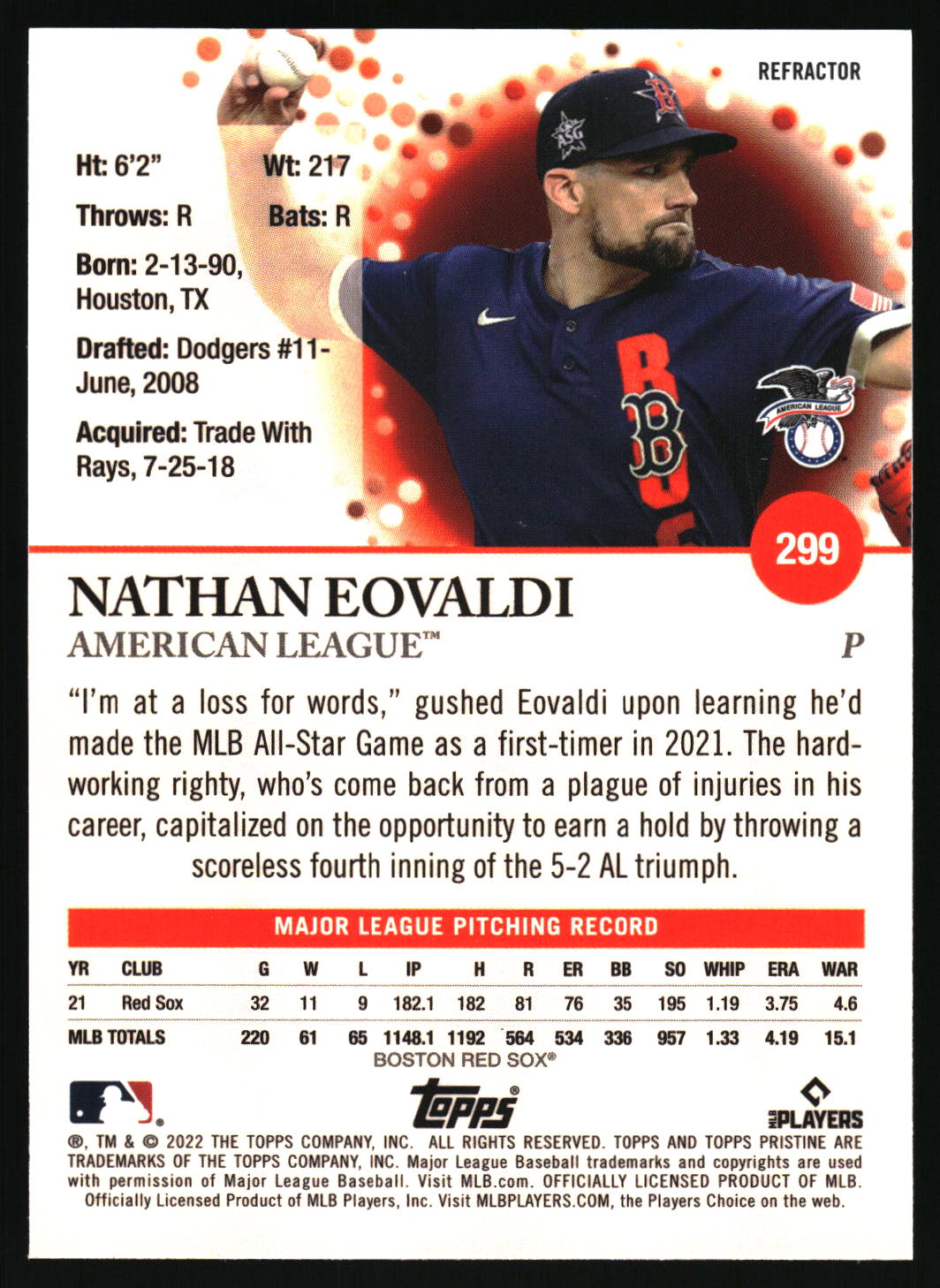 2022 Topps Pristine #299 Nathan Eovaldi Refractor