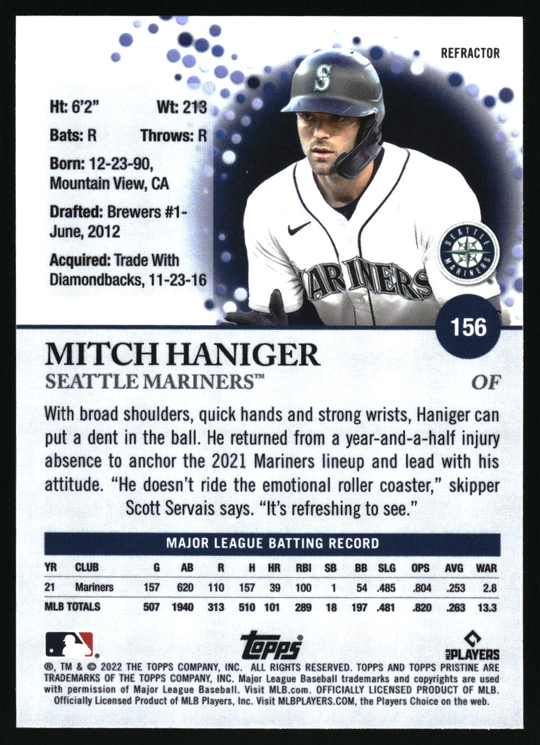 2022 Topps Pristine #156 Mitch Haniger Refractor