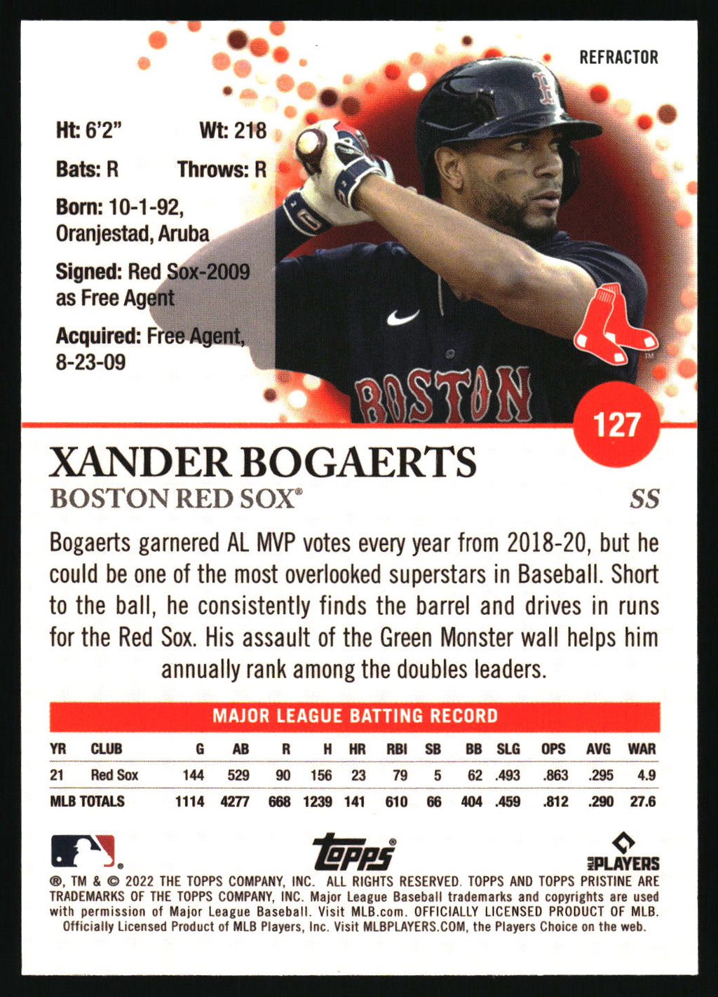 2022 Topps Pristine #127 Xander Bogaerts Refractor