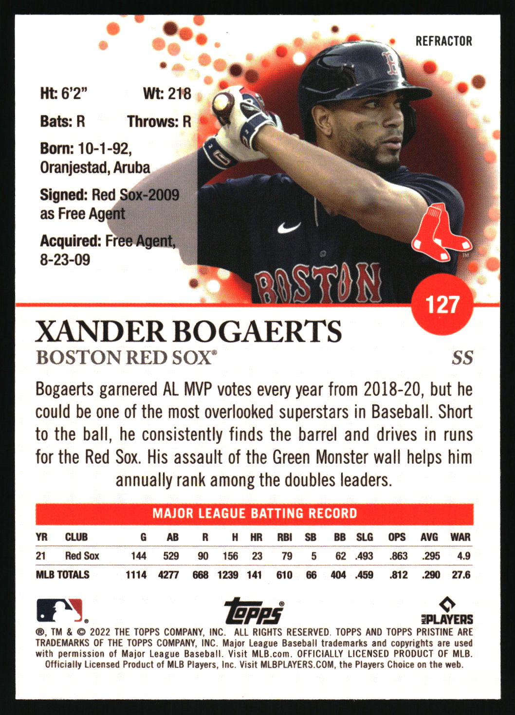 2022 Topps Pristine #127 Xander Bogaerts Refractor