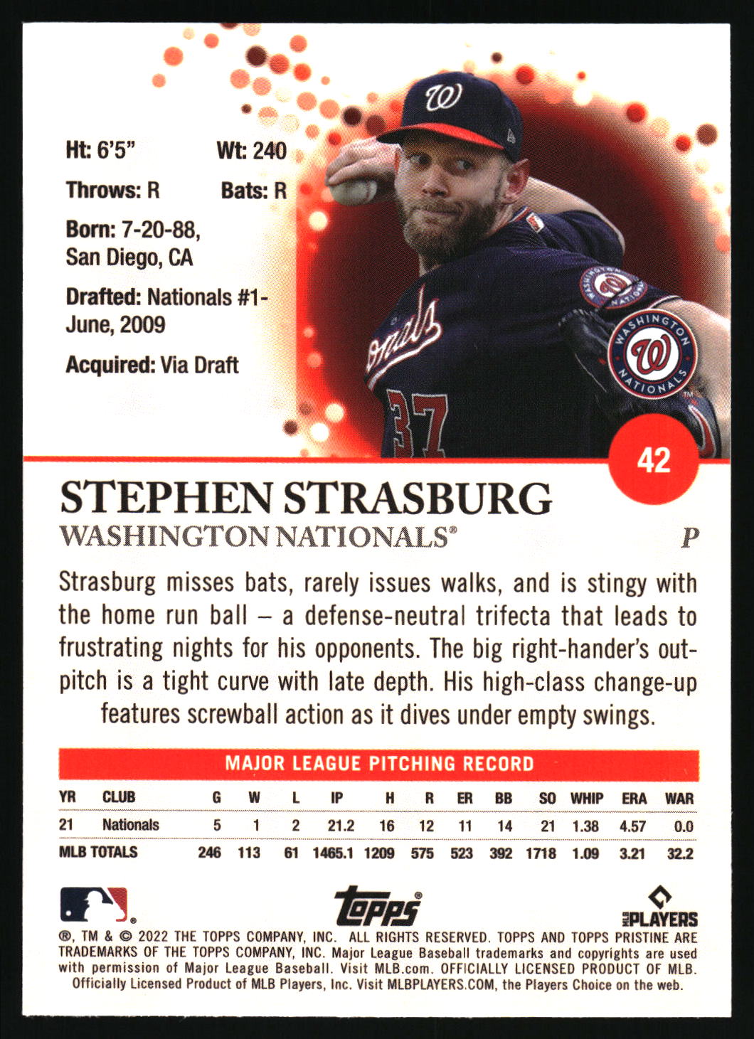 2022 Topps Pristine #42 Stephen Strasburg