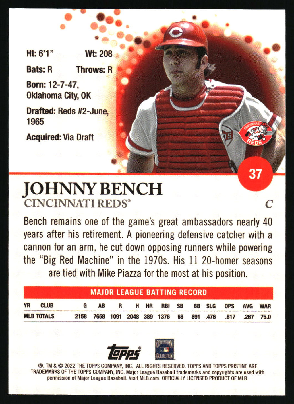 2022 Topps Pristine #37 Johnny Bench