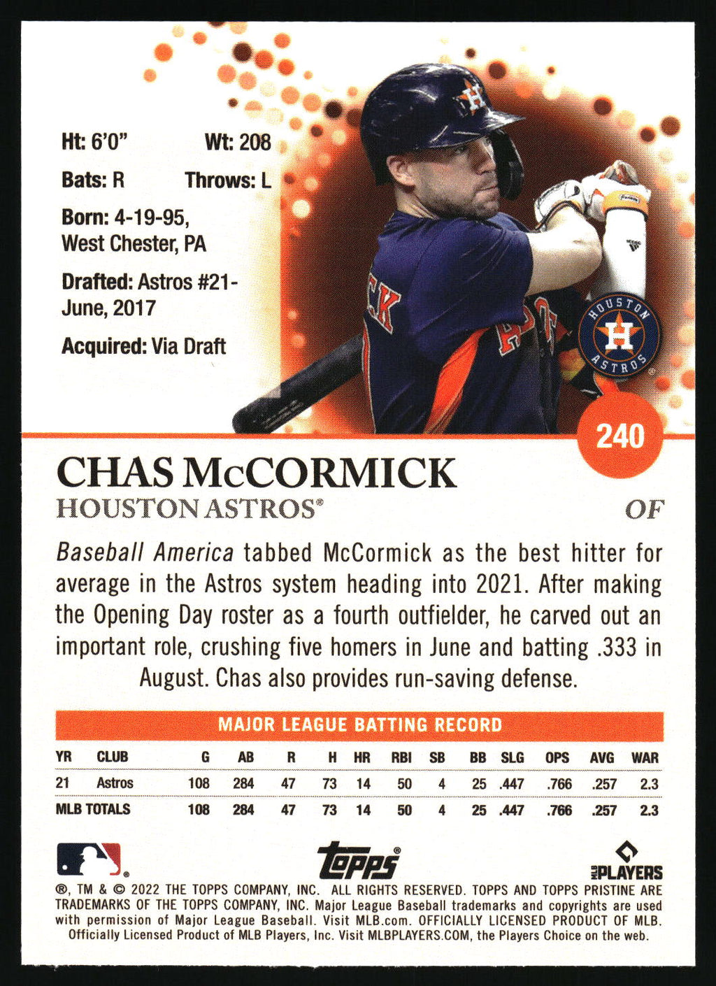 2022 Topps Pristine #240 Chas McCormick