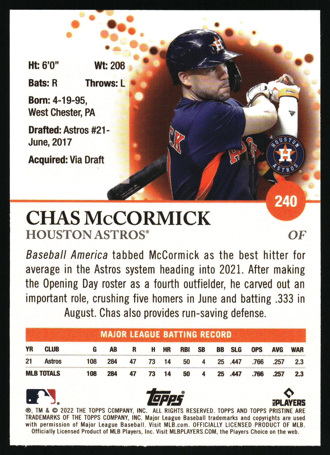 2022 Topps Pristine #240 Chas McCormick