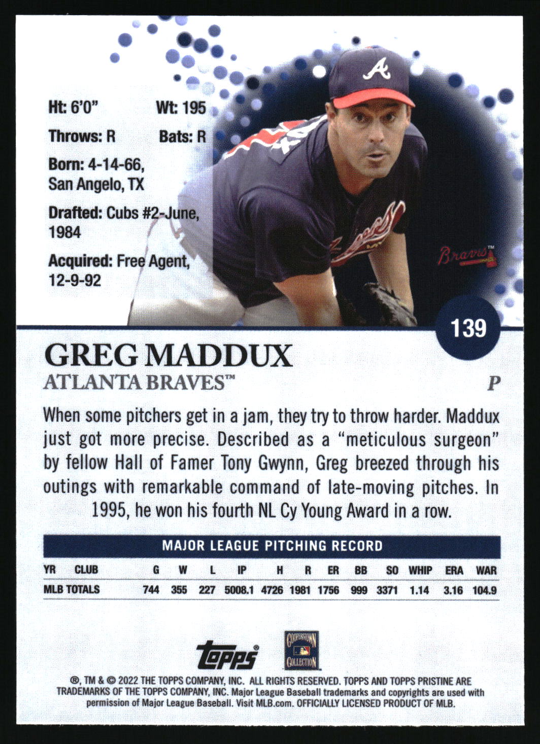 2022 Topps Pristine #139 Greg Maddux