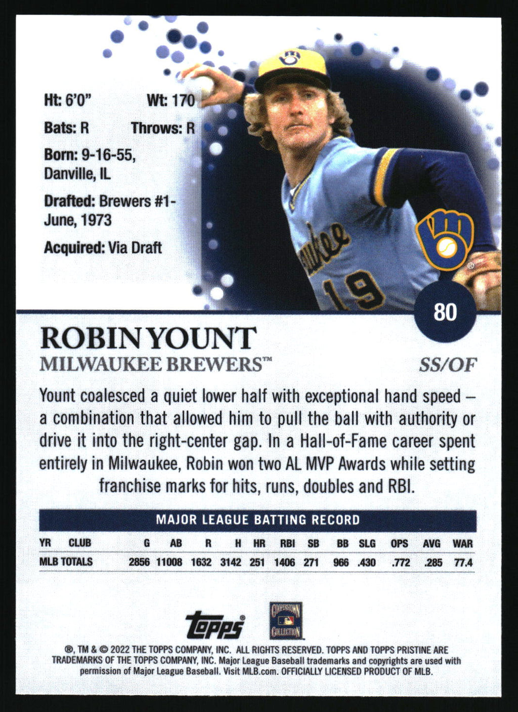2022 Topps Pristine #80 Robin Yount