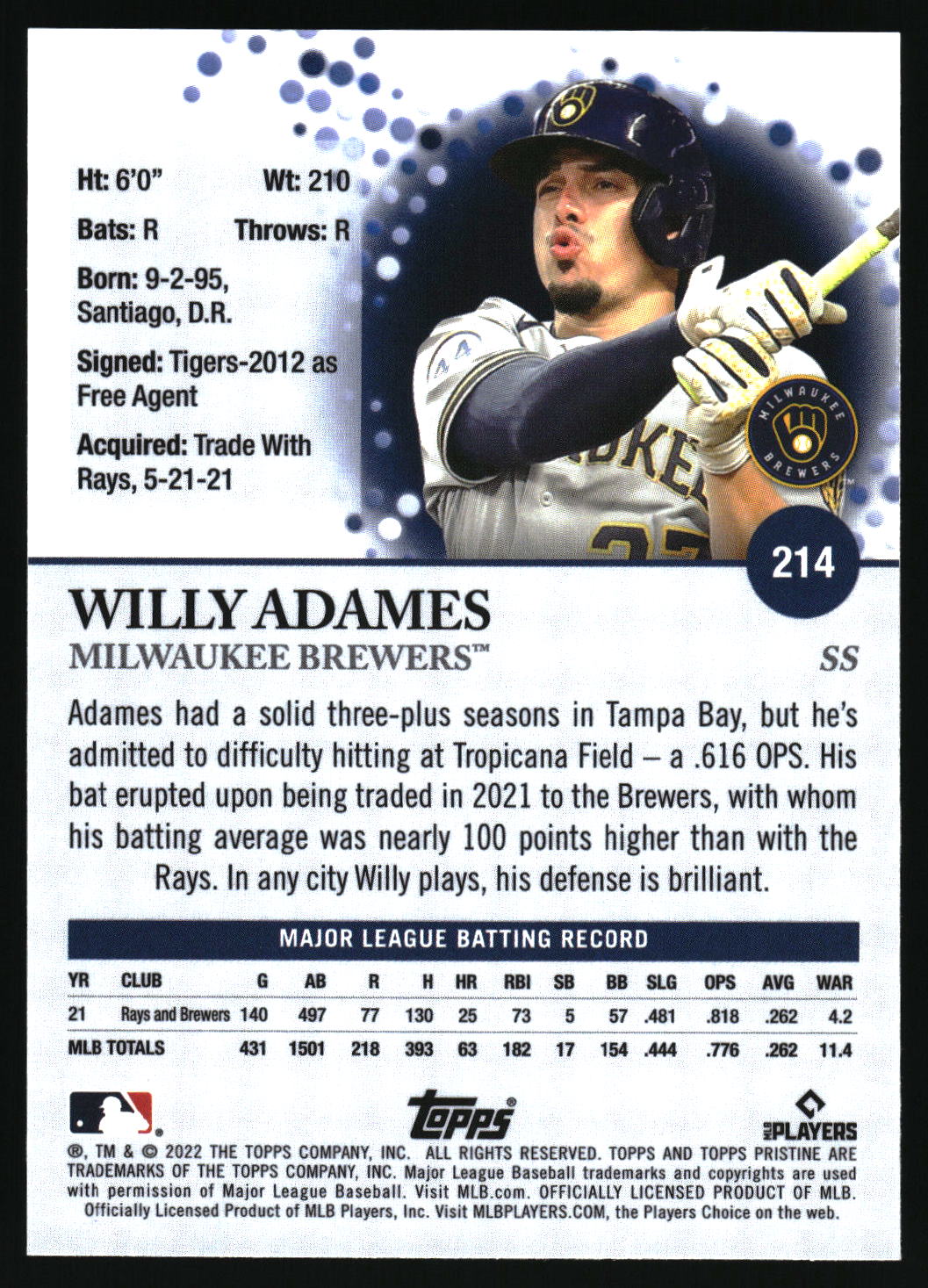 2022 Topps Pristine #214 Willy Adames