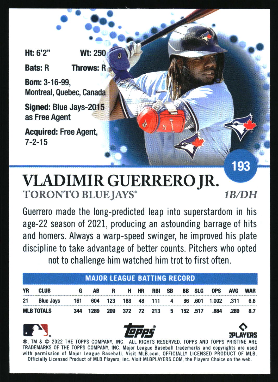 2022 Topps Pristine #193 Vladimir Guerrero Jr.