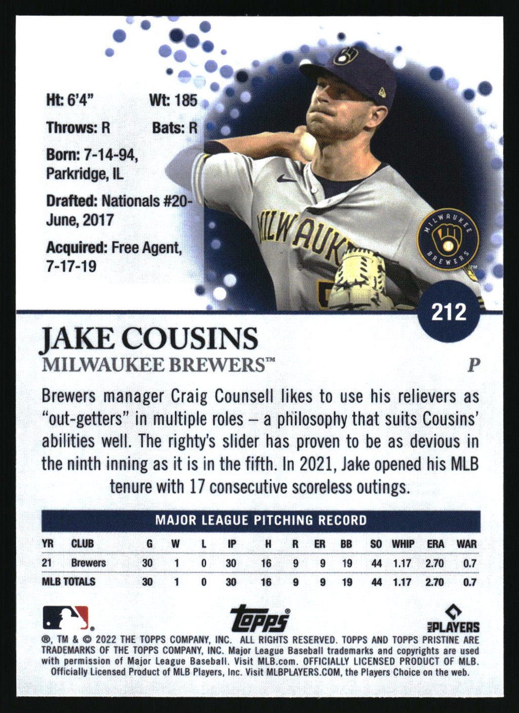 2022 Topps Pristine #212 Jake Cousins