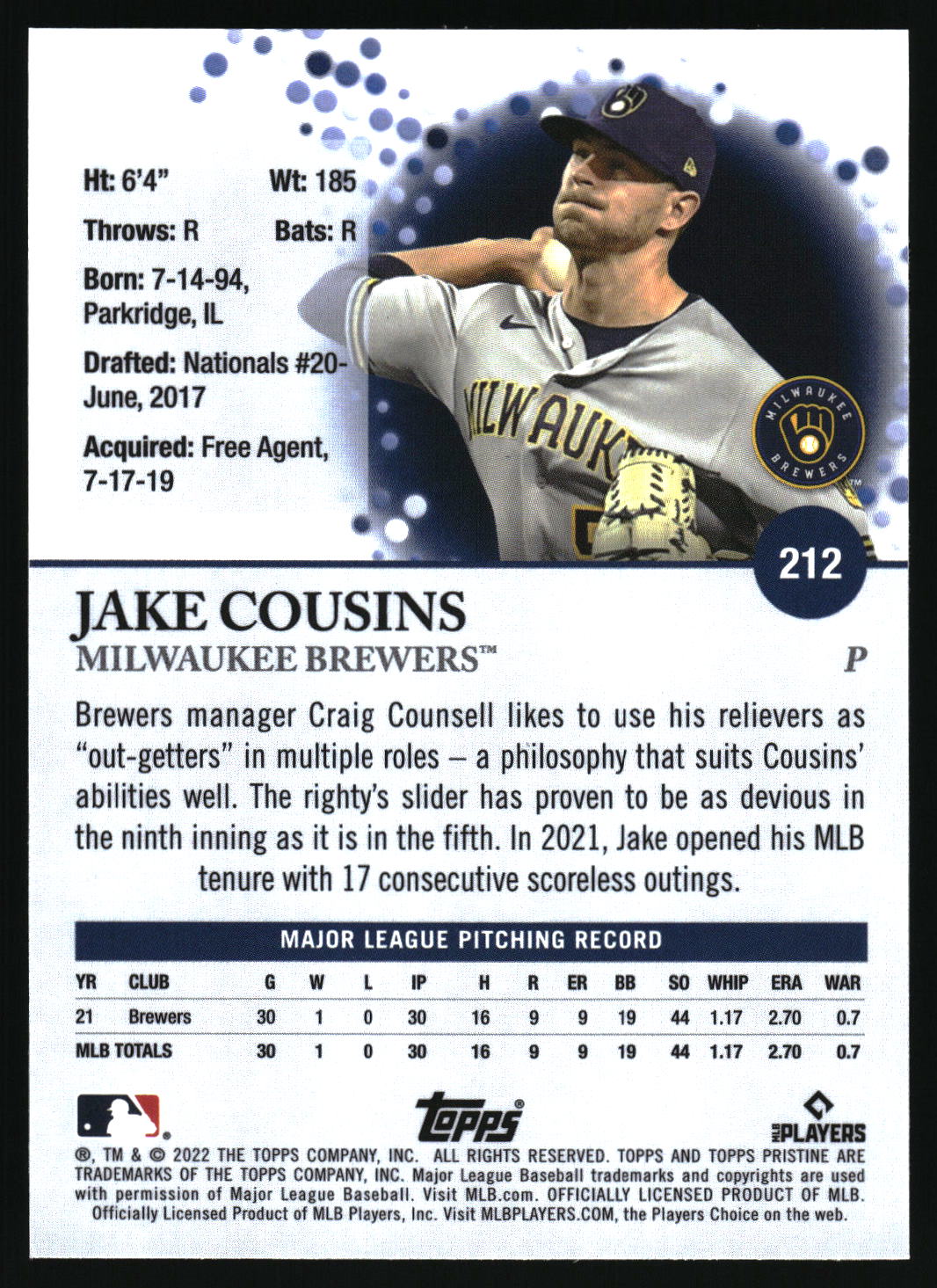 2022 Topps Pristine #212 Jake Cousins