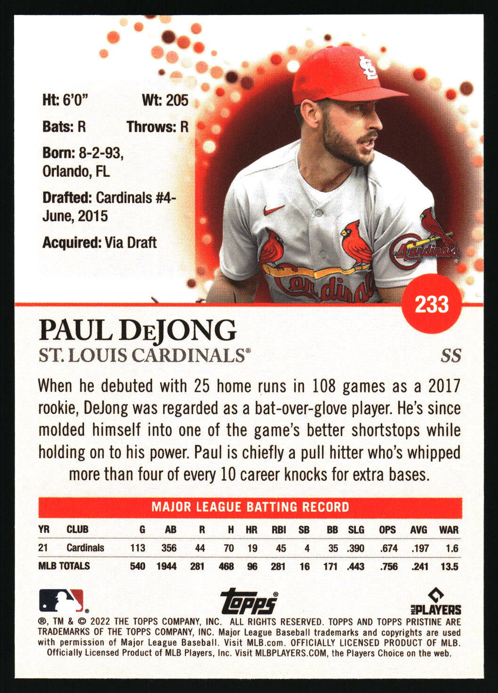 2022 Topps Pristine #233 Paul DeJong