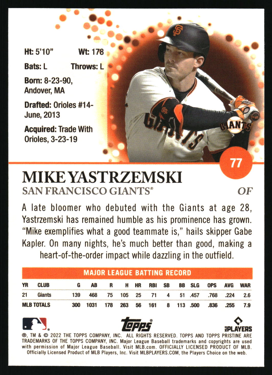 2022 Topps Pristine #77 Mike Yastrzemski
