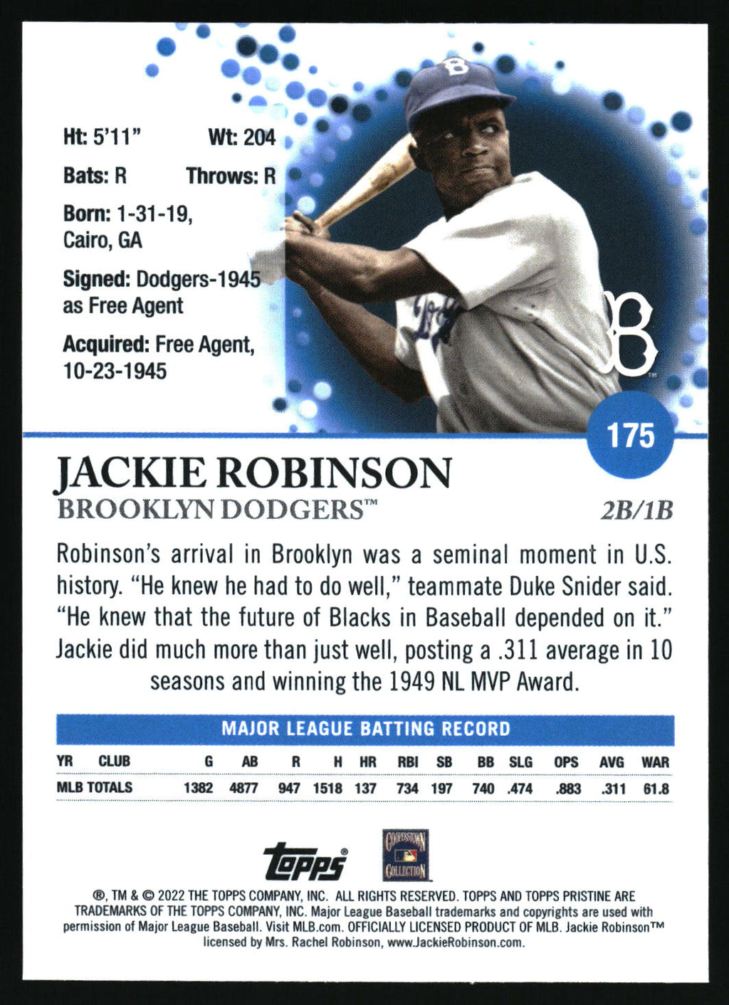 2022 Topps Pristine #175 Jackie Robinson